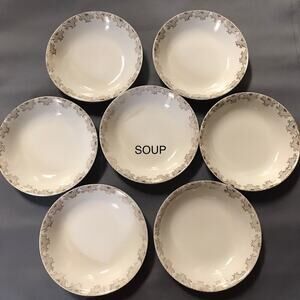 Vintage Stetson 22Kt Gold Trim Decoration China Soup Desert Bowls Set of 07